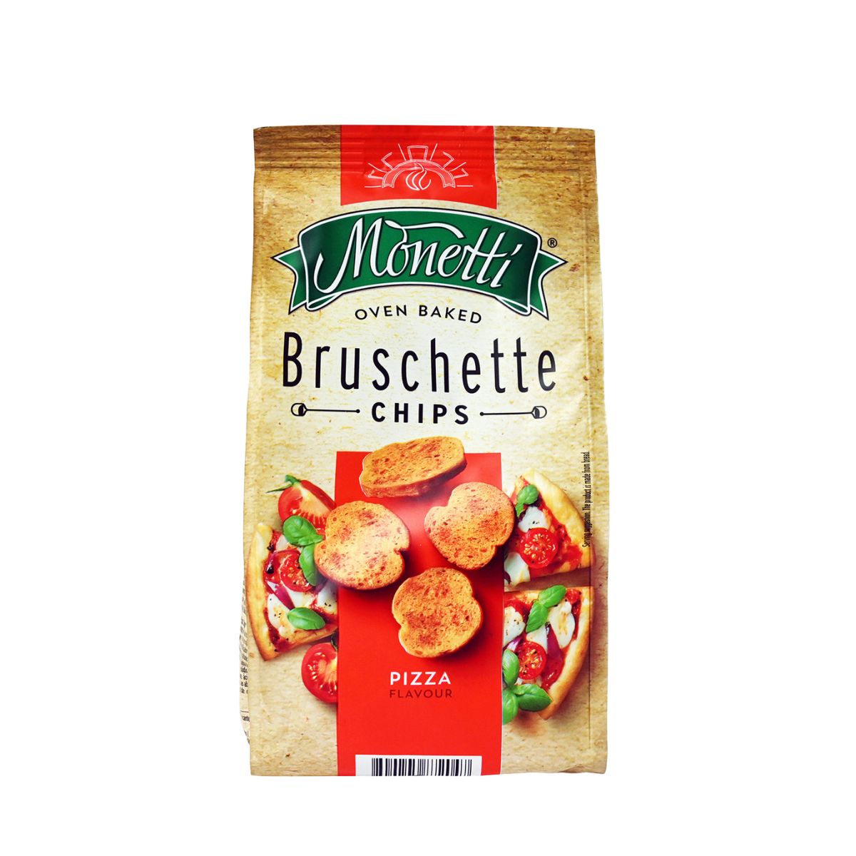 Σνακ Μπρουσκετάκια Ψητά Στο Φούρνο Με Γεύση Πίτσα Monetti Oven Baked Bruschette Chips Pizza Flavour